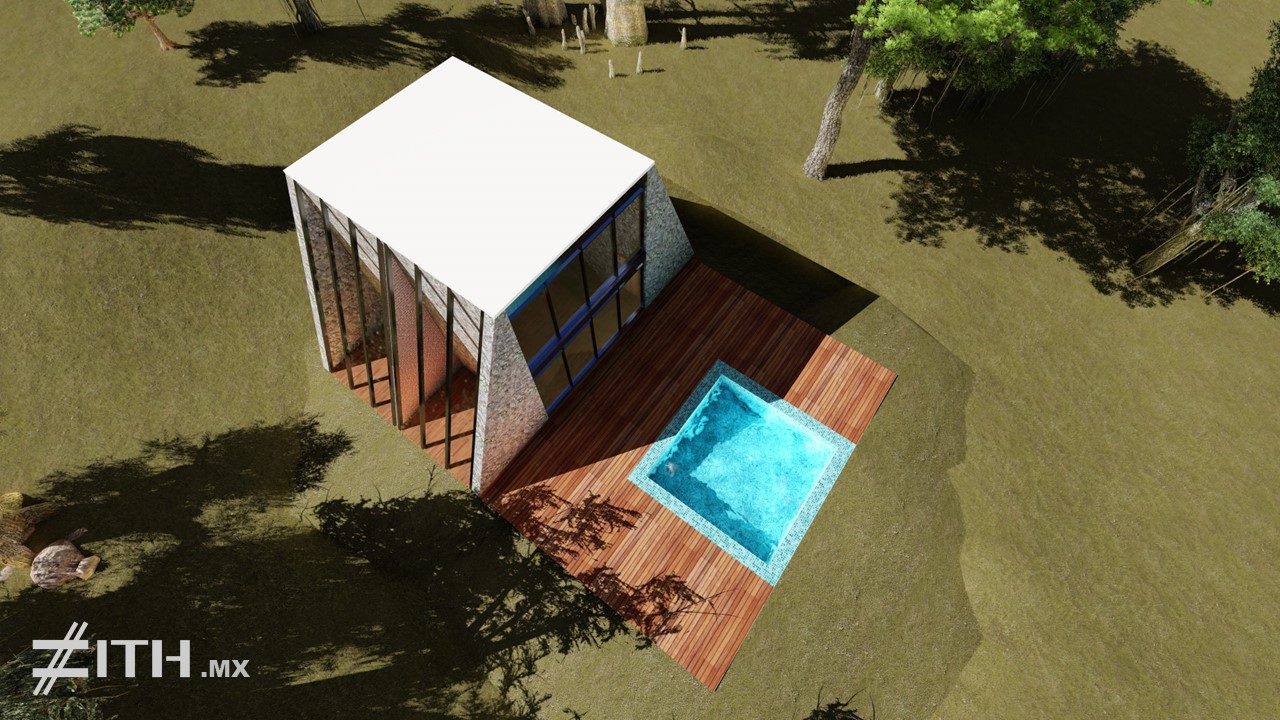 Planta de techos de casa de campo con piscina